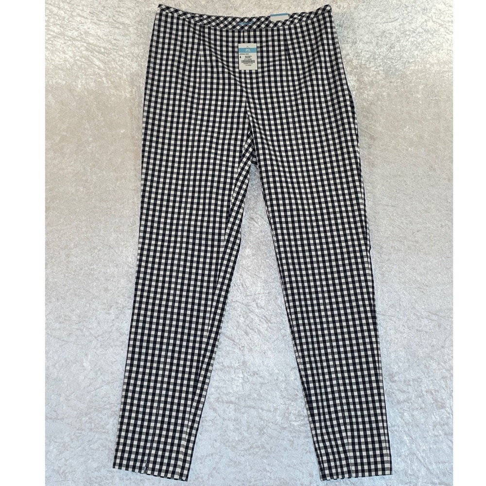J.McLaughlin Georgina Pants Women 4 Navy White Gingham NWT Slim Side Zip 2768